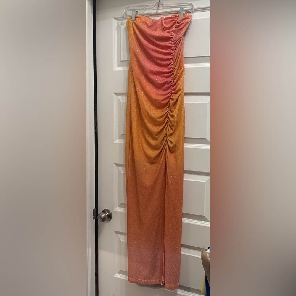 Vintage Ruched Orange and Red Dress